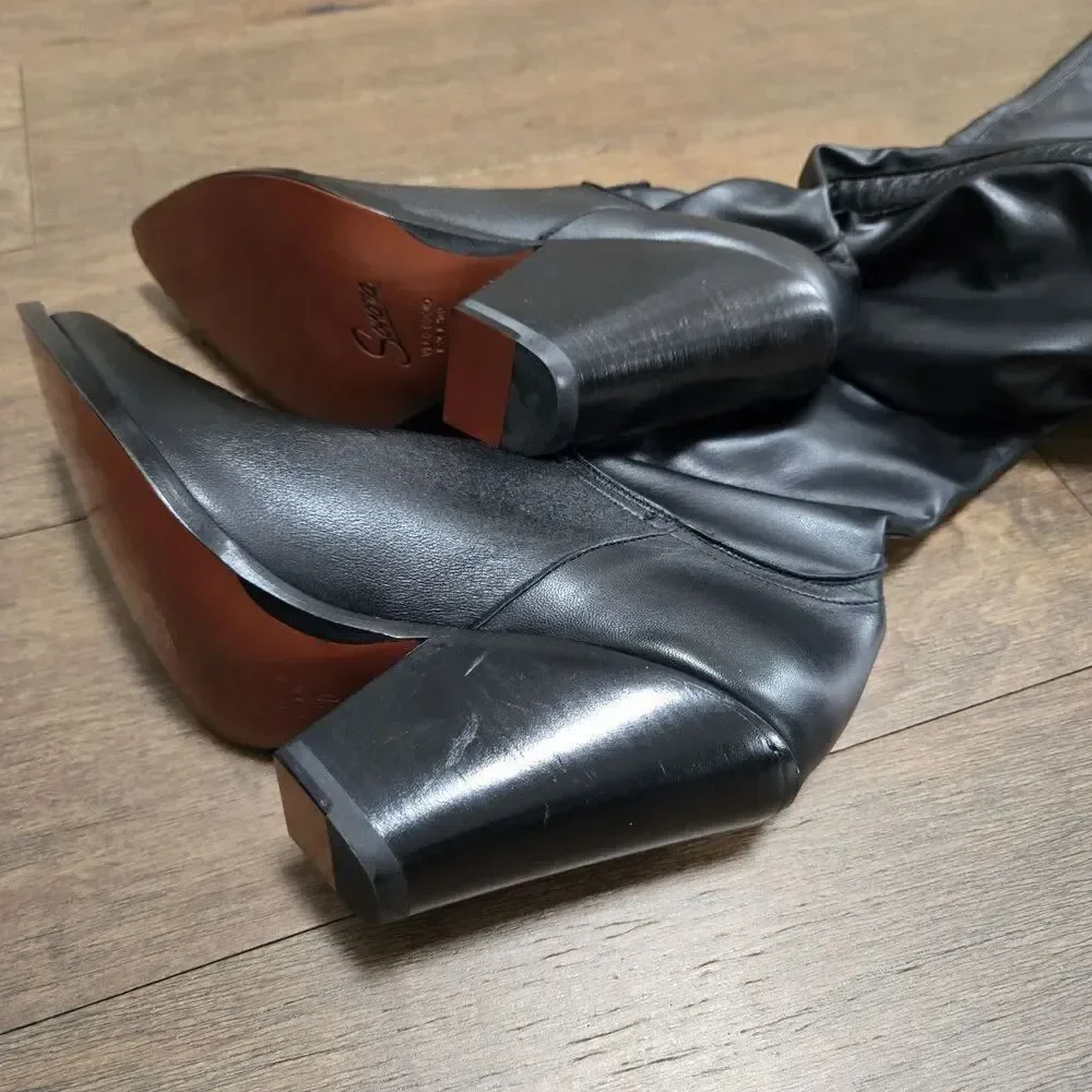 $997 NWOB SONORA TEXAN OVER THE KNEE Black Leather COWBOY BOOTS WOMEN Size 40 9